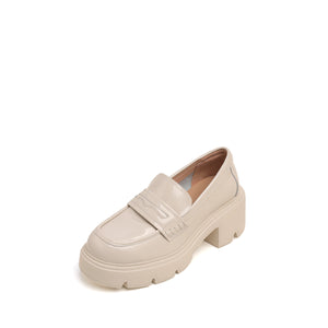 Beige Leather Platform Loafers