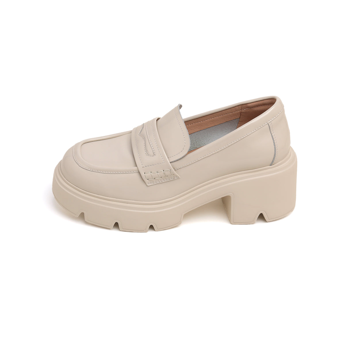 Beige Leather Platform Loafers