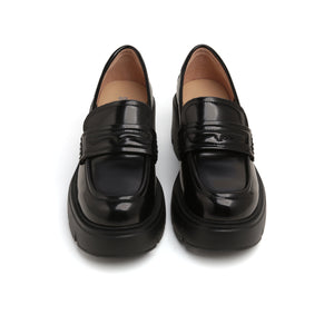 Black Leather Platform Loafers