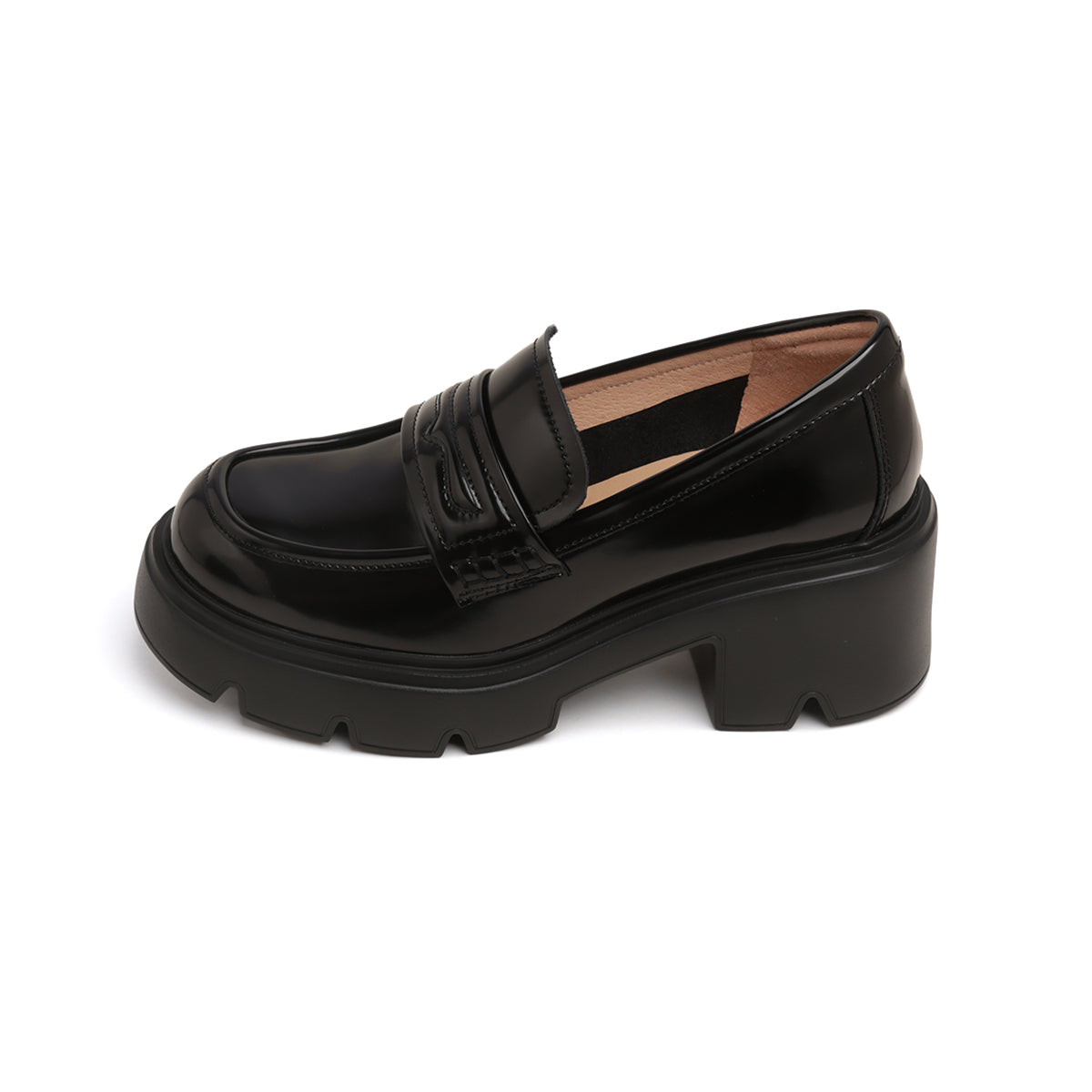 Black Leather Platform Loafers