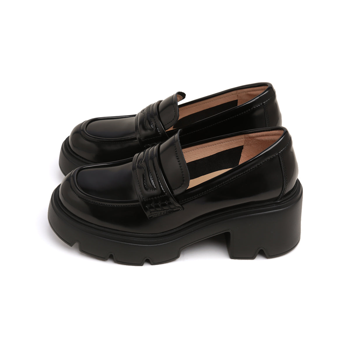 Black Leather Platform Loafers