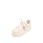 Load image into Gallery viewer, Beige Leather Crystal Chain Platform Sneakers
