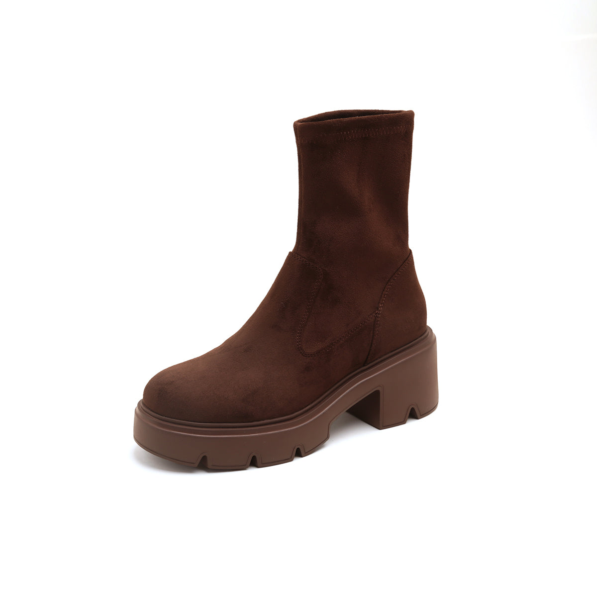 Brown Elastic Platform Ankle Sock Boots