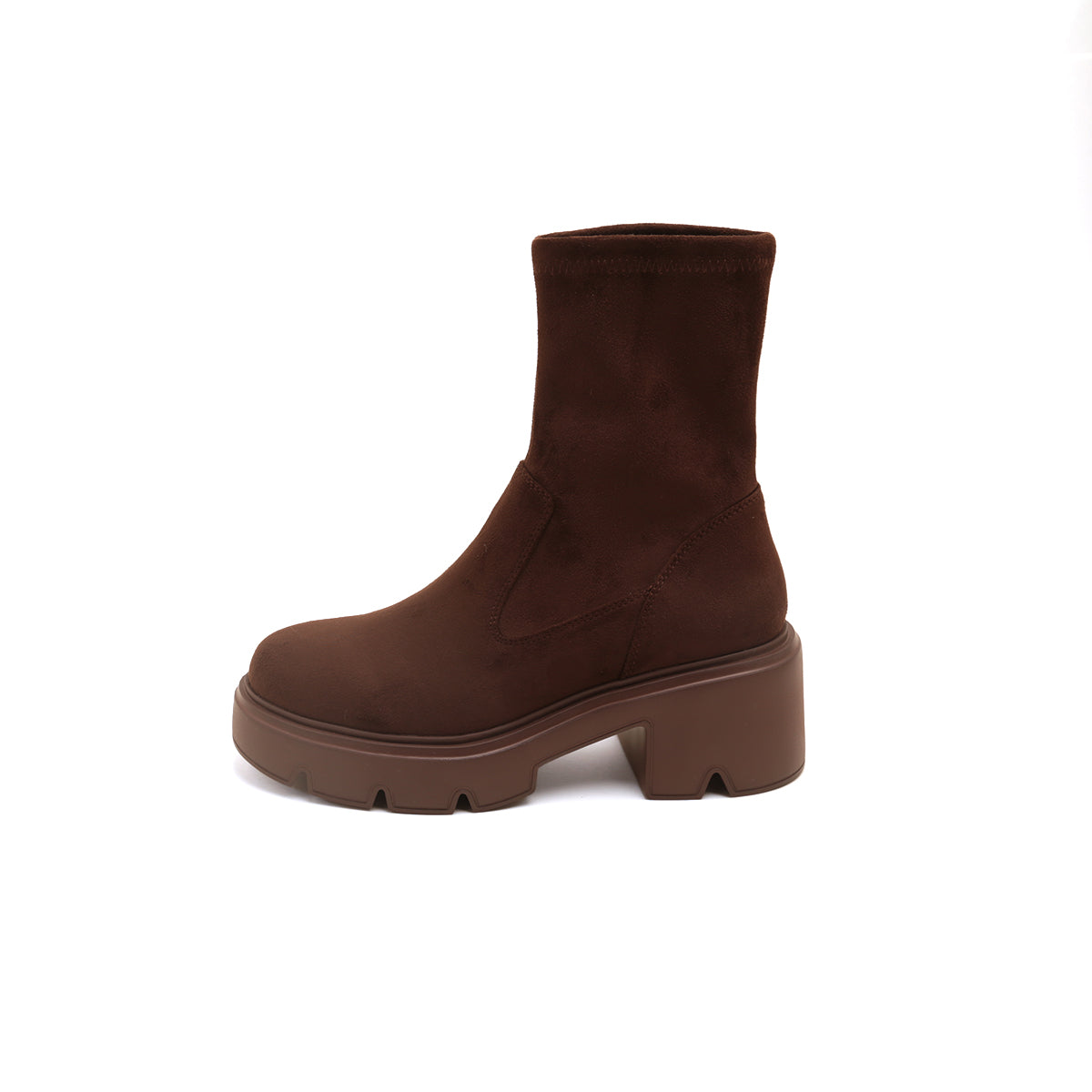 Brown Elastic Platform Ankle Sock Boots