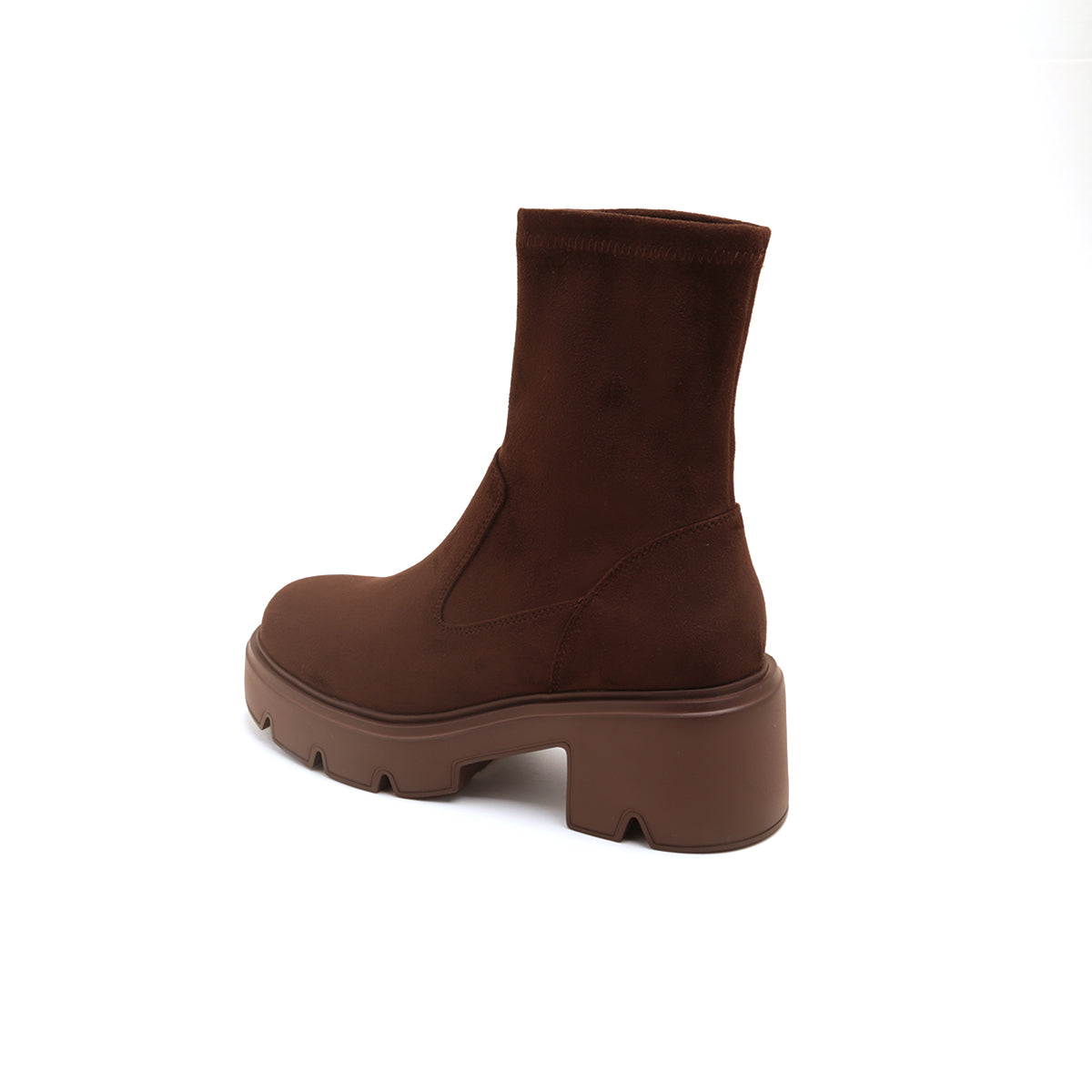 Brown Elastic Platform Ankle Sock Boots