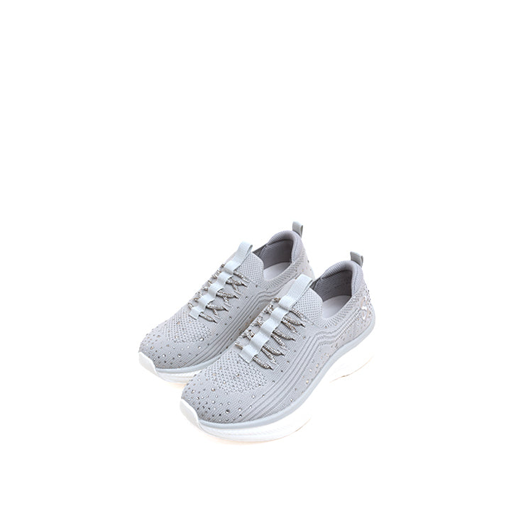 Light Grey Crystals Embroidery Knitted Sneakers
