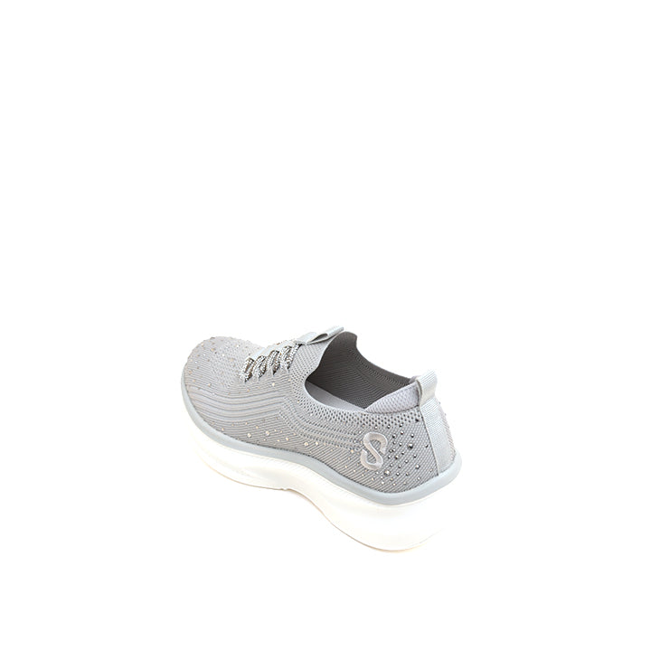 Light Grey Crystals Embroidery Knitted Sneakers