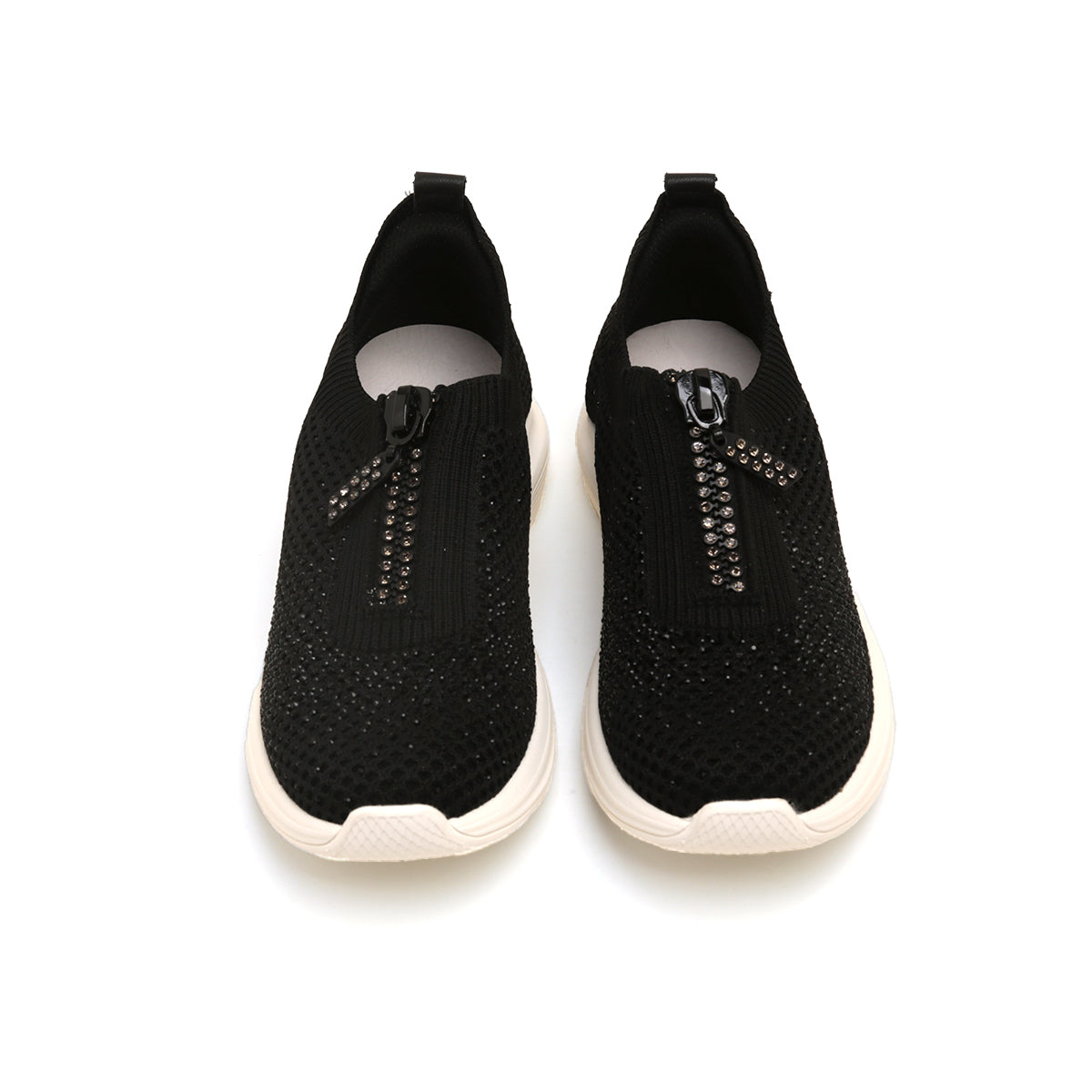 Black Knit Crystal Zippered Sneakers