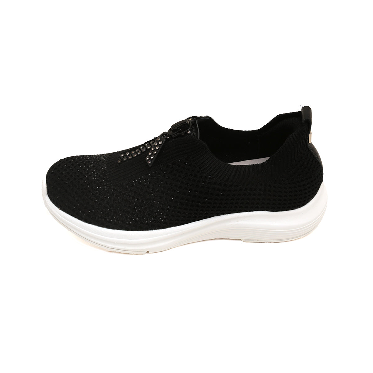 Black Knit Crystal Zippered Sneakers