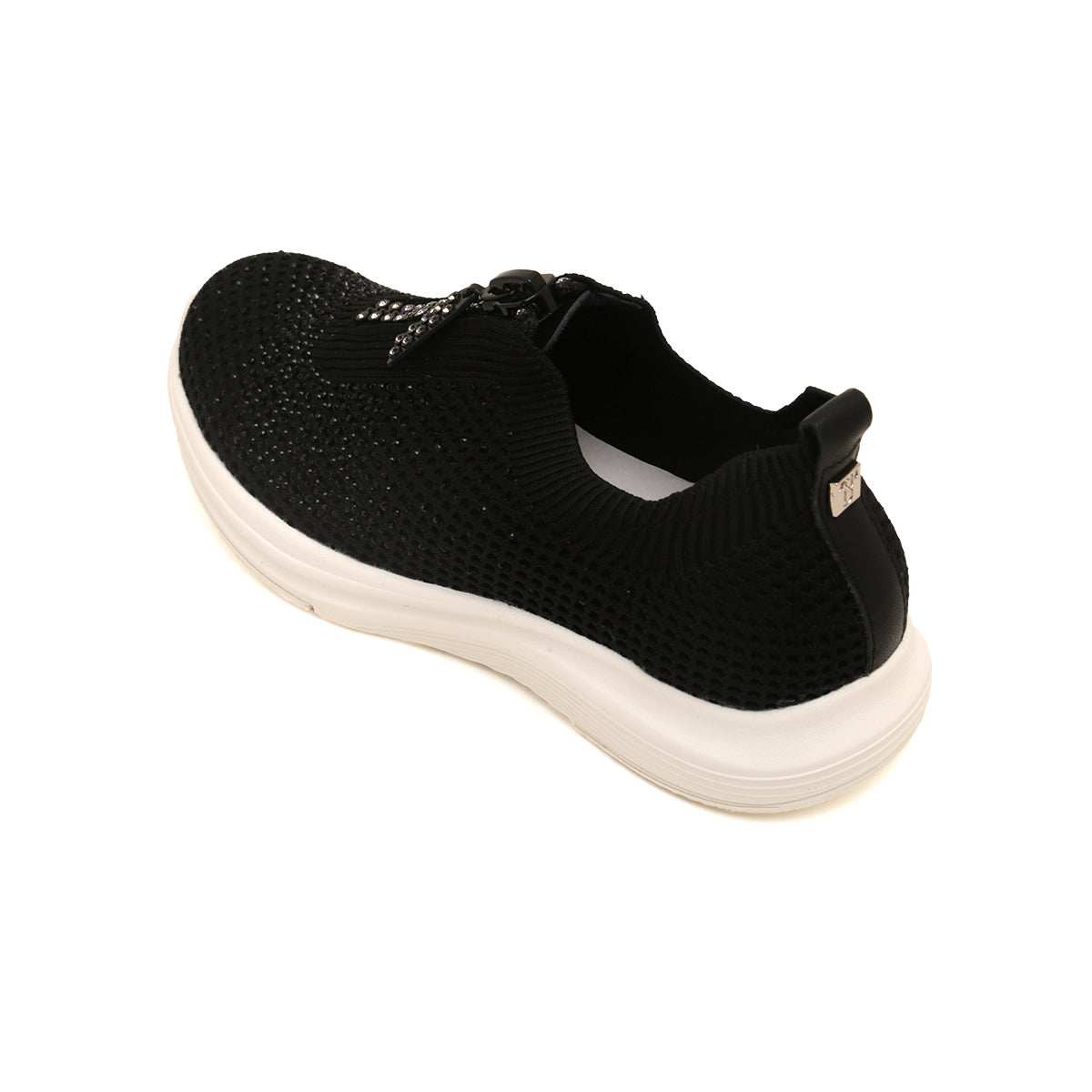 Black Knit Crystal Zippered Sneakers