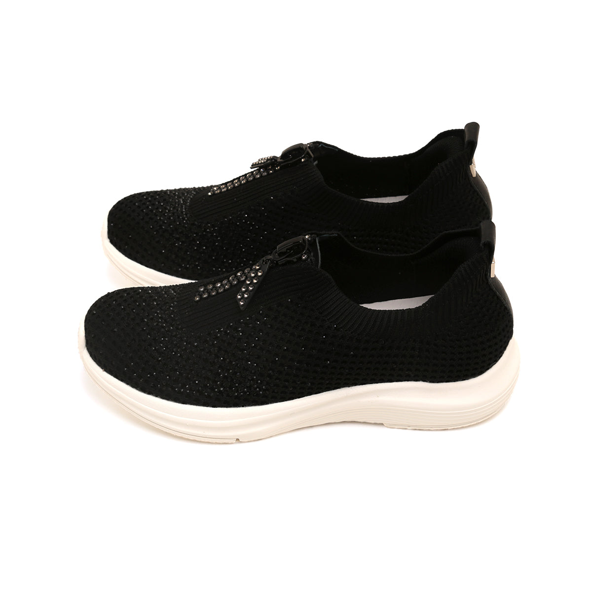 Black Knit Crystal Zippered Sneakers