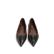 Black Pointed Crumpled leather Cut Out Flats