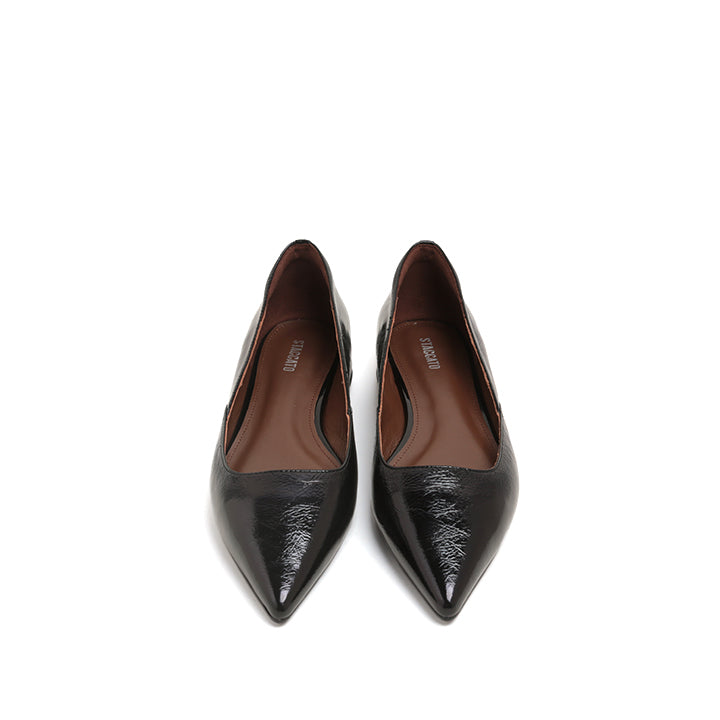 Black Pointed Crumpled leather Cut Out Flats