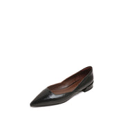 Black Pointed Crumpled leather Cut Out Flats