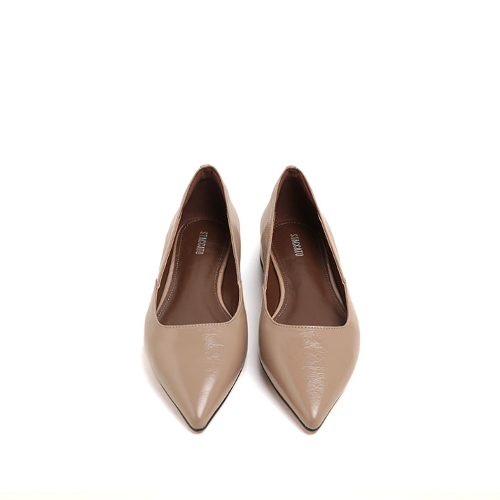 Nude Pointed Crumpled leather Cut Out Flats