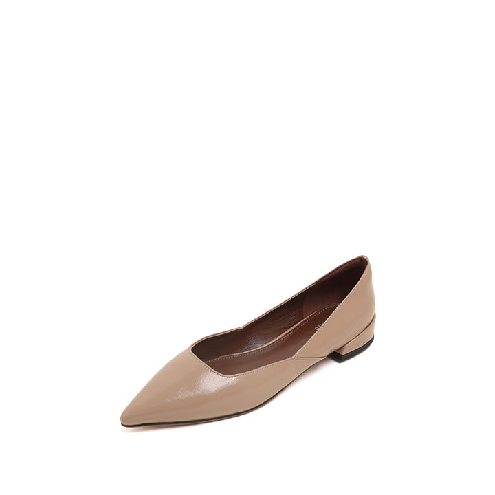 Nude Pointed Crumpled leather Cut Out Flats