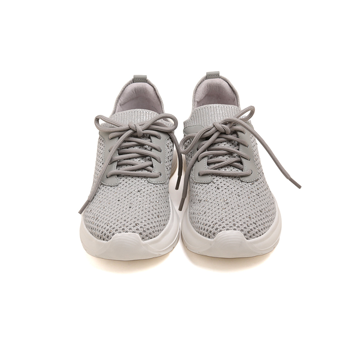 Grey Crystal Knit Lace Up Sneakers