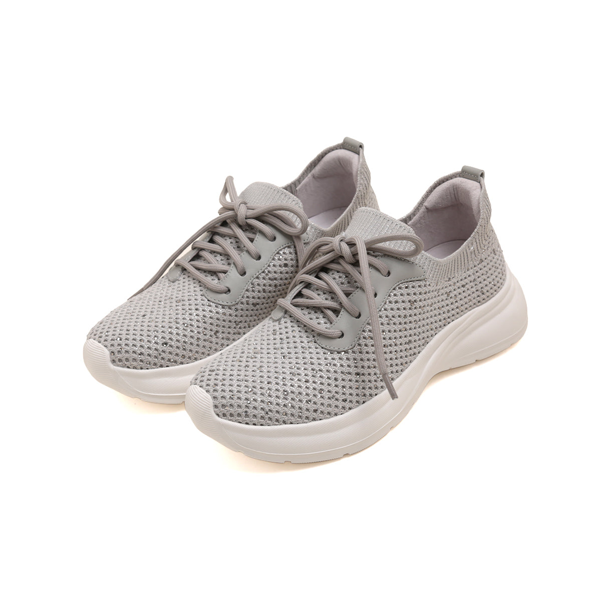 Grey Crystal Knit Lace Up Sneakers