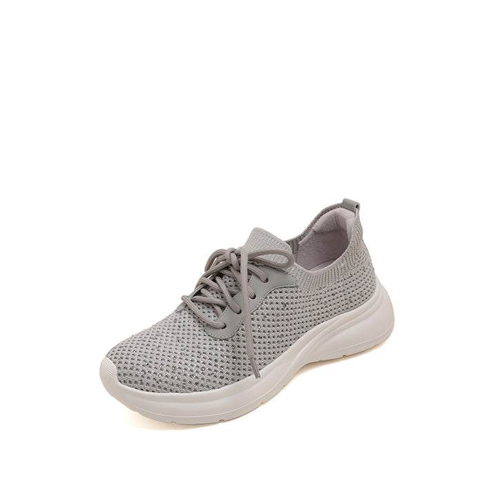 Grey Crystal Knit Lace Up Sneakers