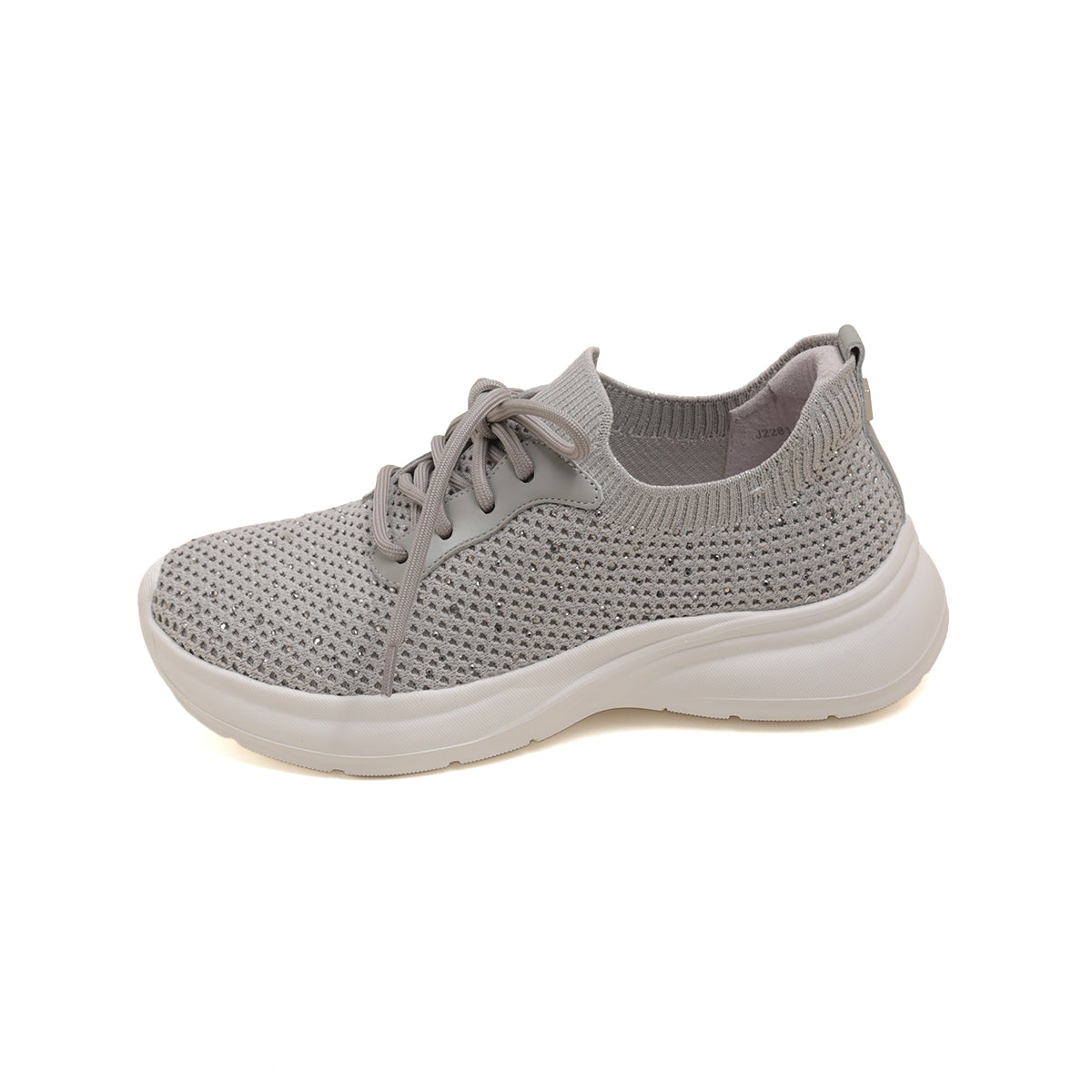 Grey Crystal Knit Lace Up Sneakers