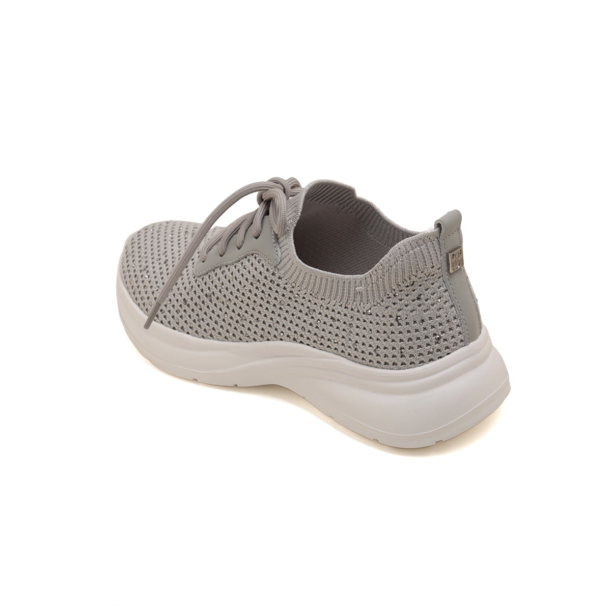 Grey Crystal Knit Lace Up Sneakers