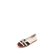 Striped Bow Flat with Red Toe