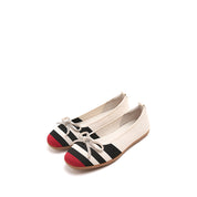 Striped Bow Flat with Red Toe