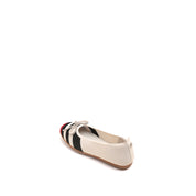 Striped Bow Flat with Red Toe