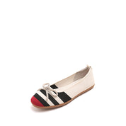 Striped Bow Flat with Red Toe