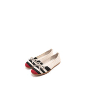 Striped Bow Flat with Red Toe