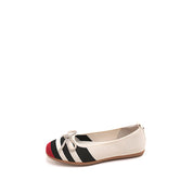 Striped Bow Flat with Red Toe