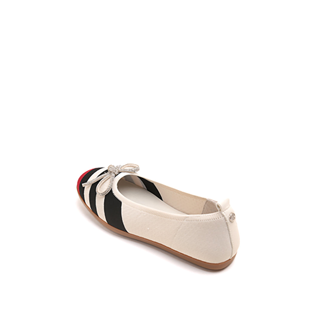 Striped Bow Flat with Red Toe