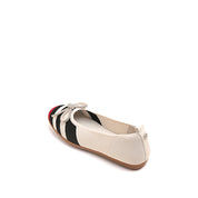 Striped Bow Flat with Red Toe