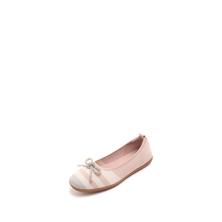 Pink Beige Striped Ballet Flats