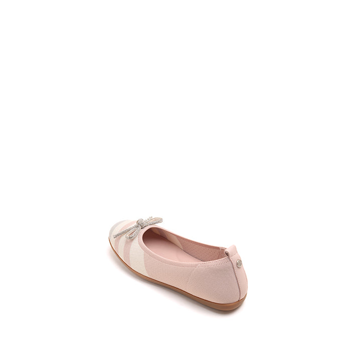 Pink Beige Striped Ballet Flats