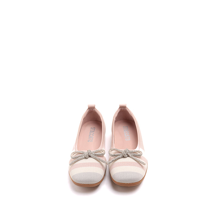 Pink Beige Striped Ballet Flats
