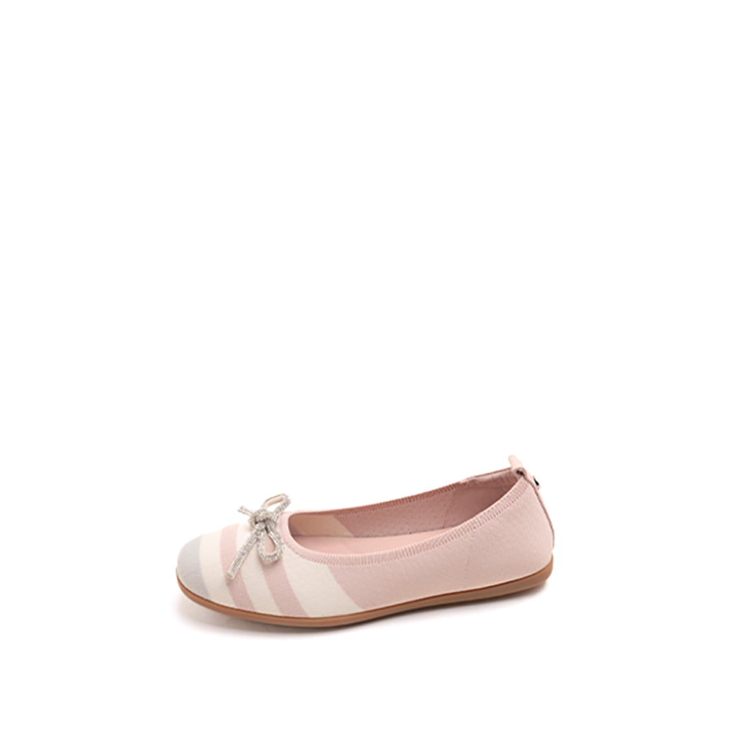 Pink Beige Striped Ballet Flats