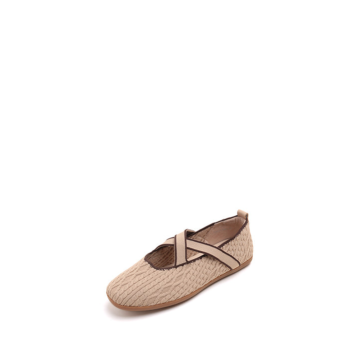 Light Brown Woven Cross Strap Flats
