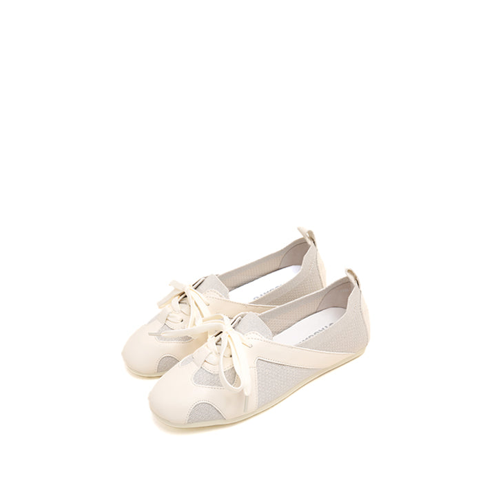 Beige Lace Up Mary Jane Knitted Sneakers