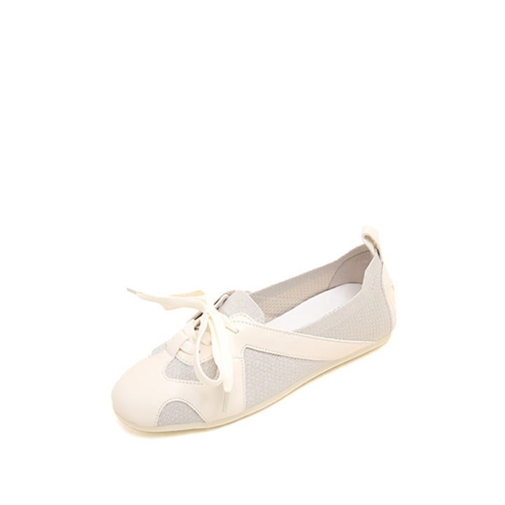 Beige Lace Up Mary Jane Knitted Sneakers