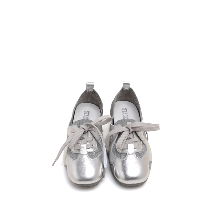Silver Lace Up Mary Jane Knitted Sneakers