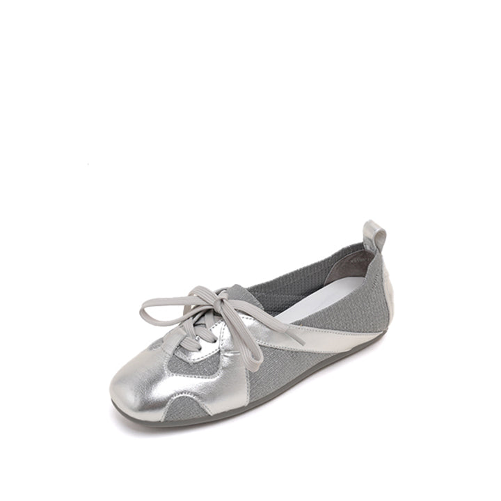 Silver Lace Up Mary Jane Knitted Sneakers