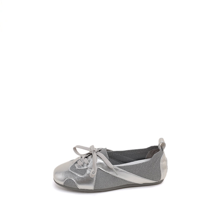Silver Lace Up Mary Jane Knitted Sneakers