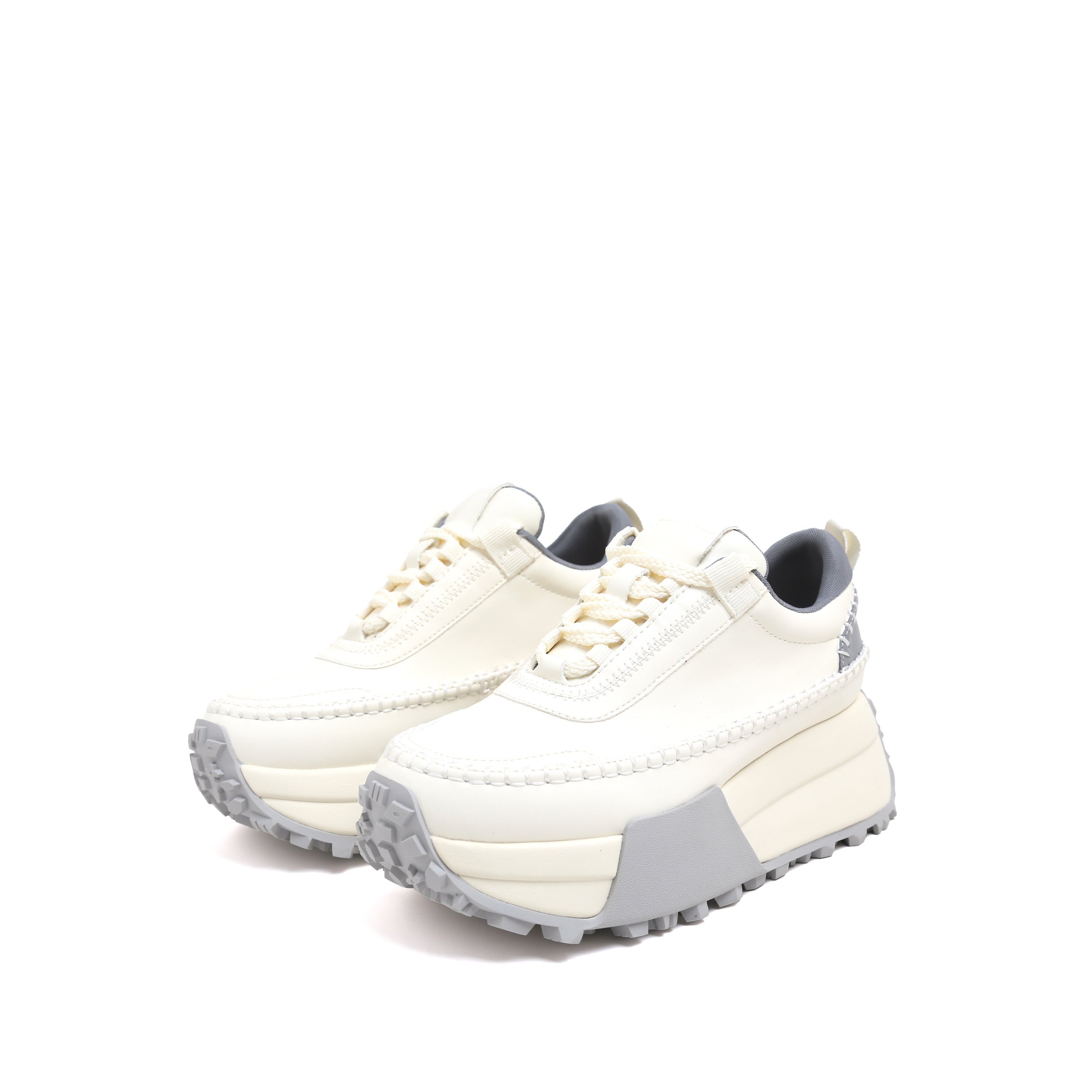 Grey Woven Stitching Chunky Platform Sneakers
