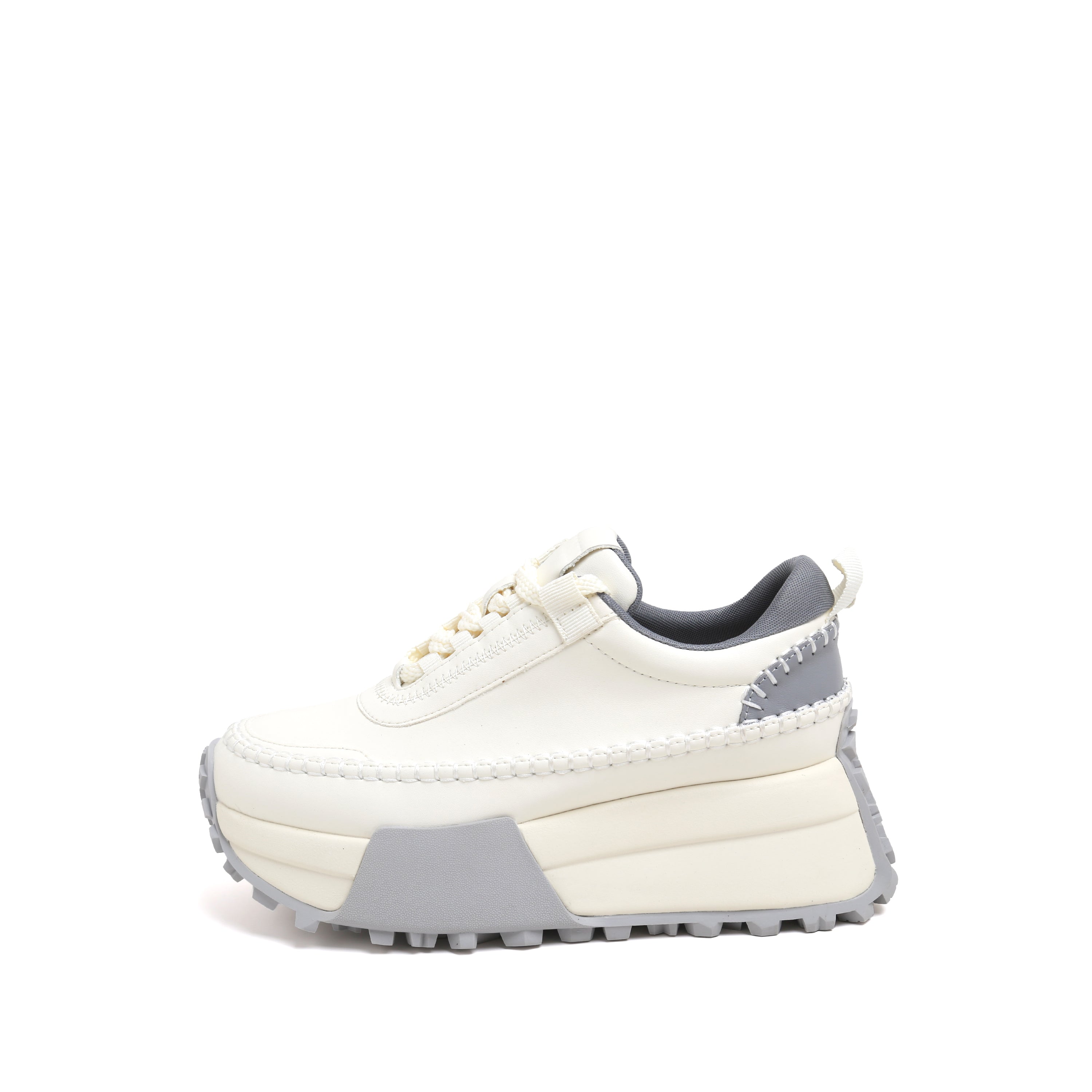 Grey Woven Stitching Chunky Platform Sneakers