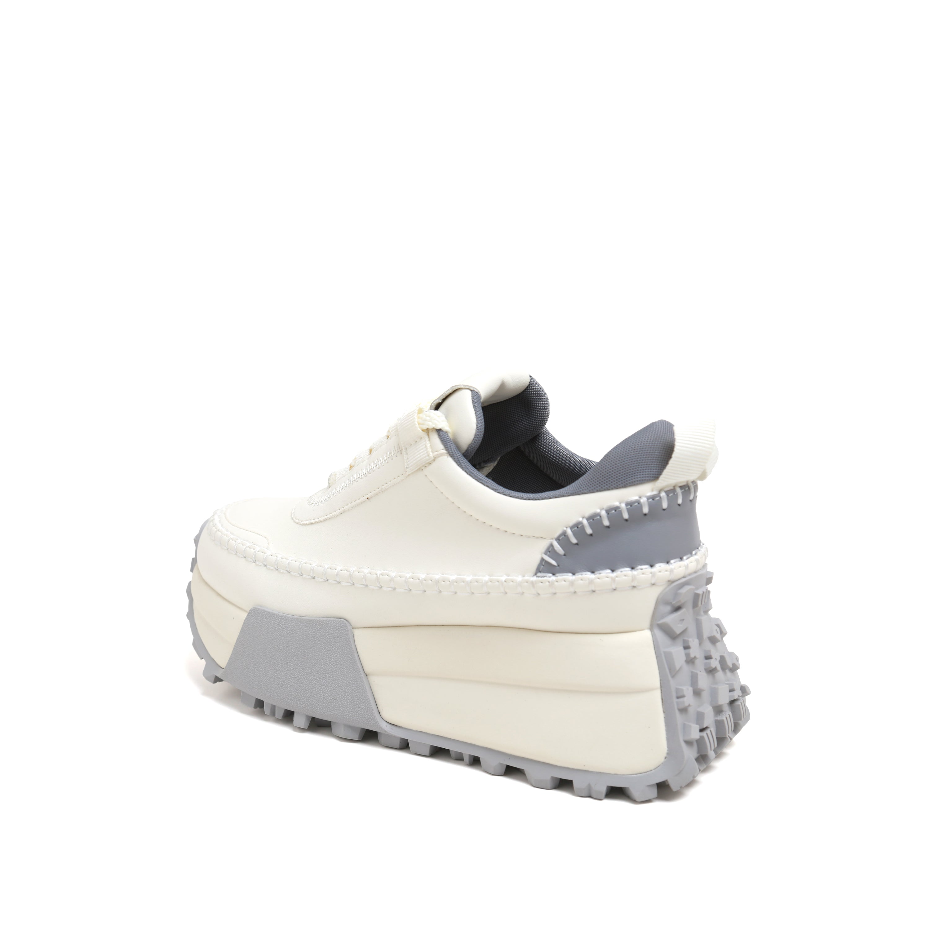 Grey Woven Stitching Chunky Platform Sneakers