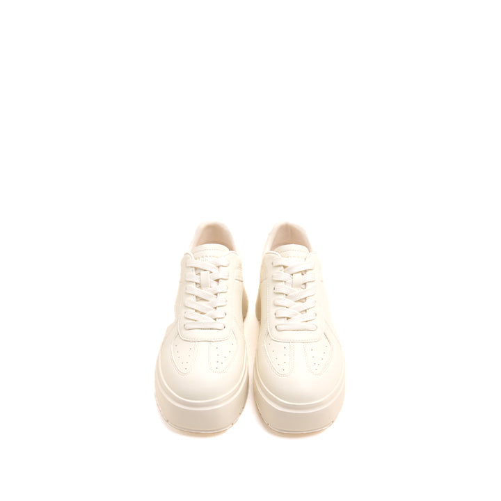 Beige Leather Lace Up Simple Flatform Sneakers