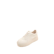 Beige Leather Lace Up Simple Flatform Sneakers