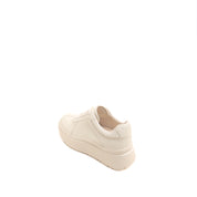 Beige Leather Lace Up Simple Flatform Sneakers