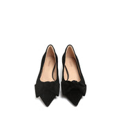 Black Suede Bow Pointed Heeled Pumps
